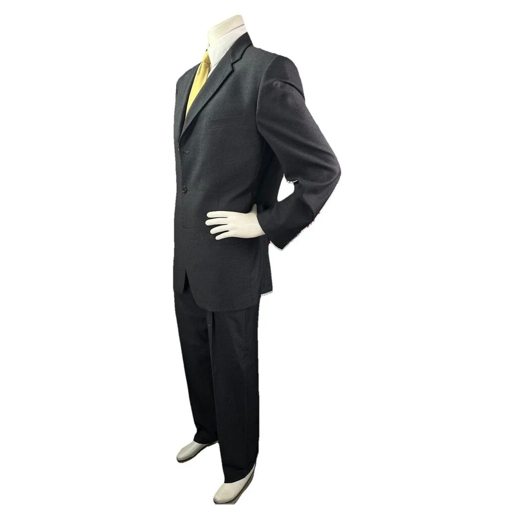 Joseph Abboud Men’s 40L 34x32 2pc Suit Super 100s Wool Pleated Cuffed Black